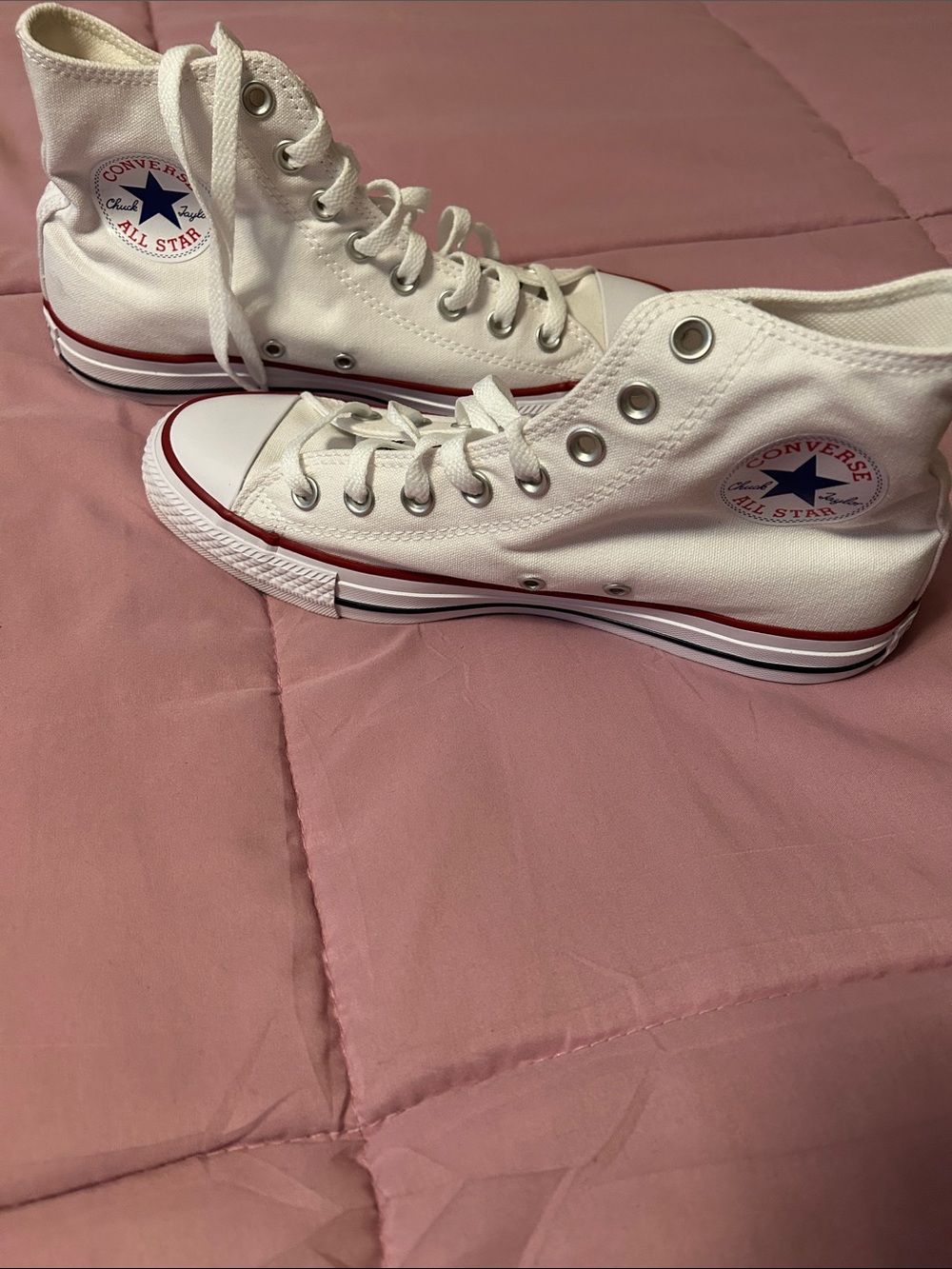 Converse High Top Canvas Sneakers - White with Red & Blue Trim
